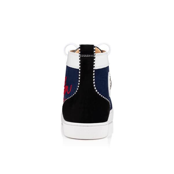 関税込! Christian Louboutin Navy Louis コピーハイカット スニーカー 1200894CMA3